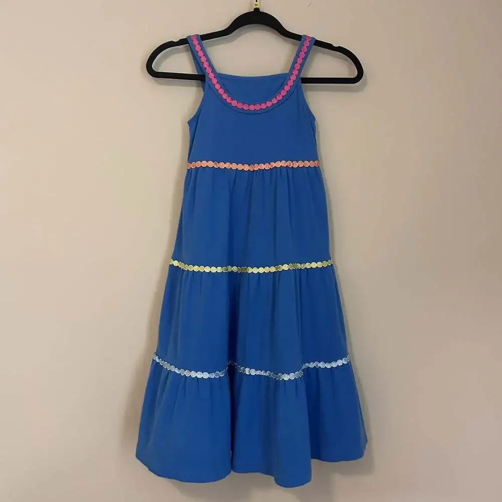 GYMBOREE Rainbow Cabana Blue Sundress Girls Size 8 Tiered W/ Ric Rac Trim